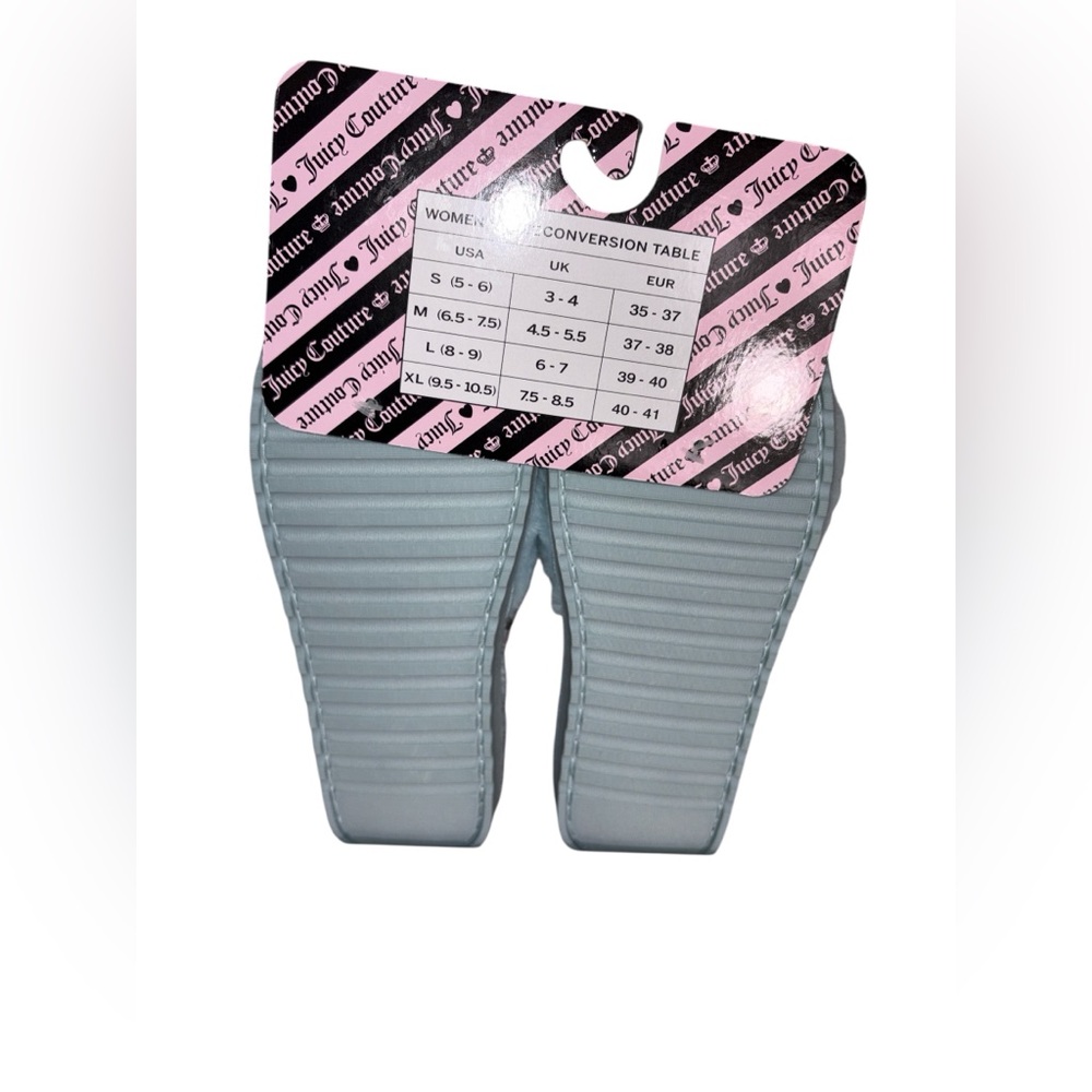 NWT Juicy Couture Slide Slippers Faux Fur Blue Silver Crown Women Size M 6.5-7.5 - Picture 9 of 9